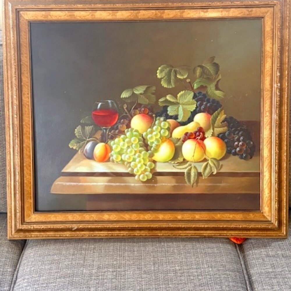 Artist J.Abrams Original Oil Painting Fruit Still Life Realism